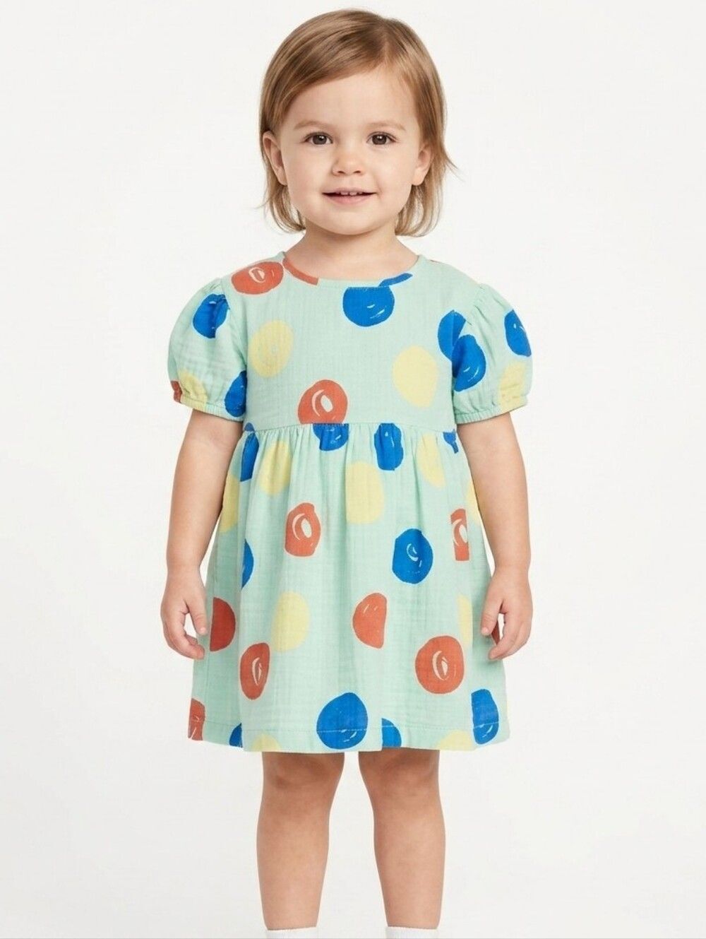 ​Open Edit Kids Organic Cotton Toddler Dress 2 2T Abstract Polka Dot Mint Green